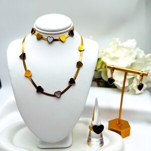 Choker, Bracelet, Earrings and Ring Set - 4 Pieces